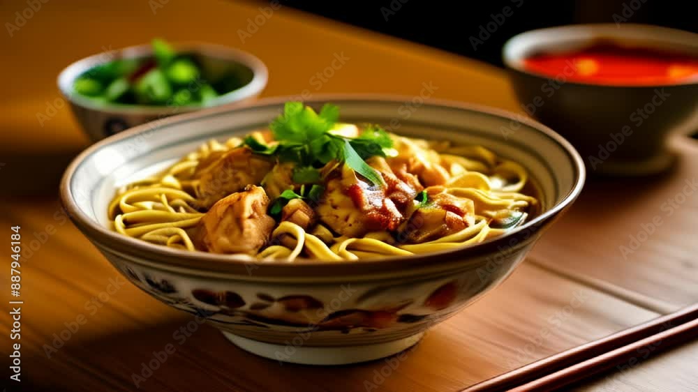 Delicious Asian noodle dish with fresh herbs and vegetables Delicious Asian noodle dish with fresh herbs and vegetables