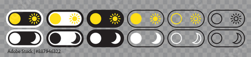 Day and night icons, day and night icon set, day and night vector, thin line, outline, stroke, day and night switch, dark mode, light mode, on and off switch, sun and moon concept, transparent.