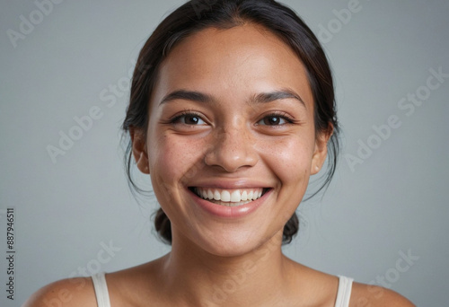 Portrait view of a regular happy smiling Palau woman, ultra realistic, candid, social media, avatar image, plain solid background