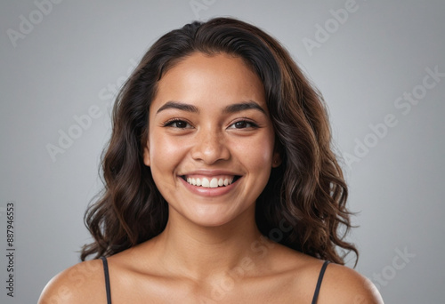 Portrait view of a regular happy smiling Samoa woman, ultra realistic, candid, social media, avatar image, plain solid background