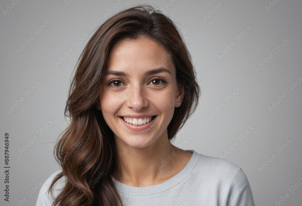 Portrait view of a regular happy smiling Argentina woman, ultra realistic, candid, social media, avatar image, plain solid background Portrait view of a regular happy smiling Argentina woman, ultra realistic, candid, social media, avatar image, plain solid background