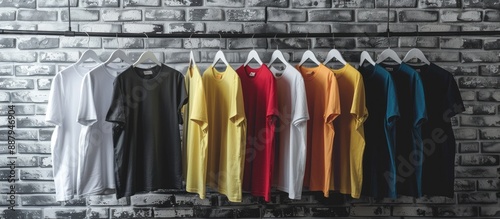 Wallpaper Mural Trendy t shirts showcased against a grey brick wall loaded with copy space image for customization Torontodigital.ca