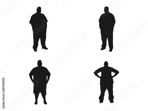 large man silhouettes vector. Overweight ladies. Fat man is worry about health, vector silhouette. Vector Silhouette of a Large Man Walking. overweight woman vector isolated on white background.