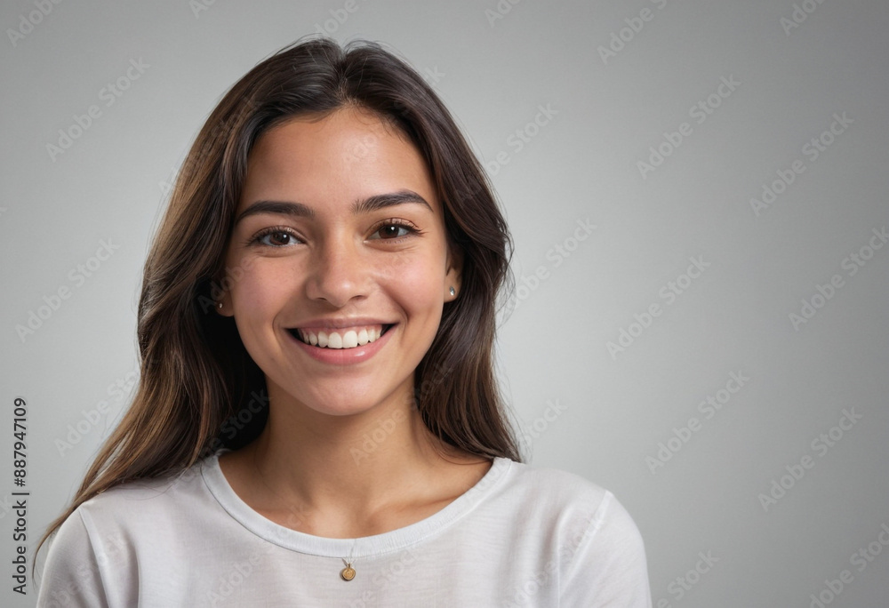 Portrait view of a regular happy smiling Colombia woman, ultra realistic, candid, social media, avatar image, plain solid background Portrait view of a regular happy smiling Colombia woman, ultra realistic, candid, social media, avatar image, plain solid background