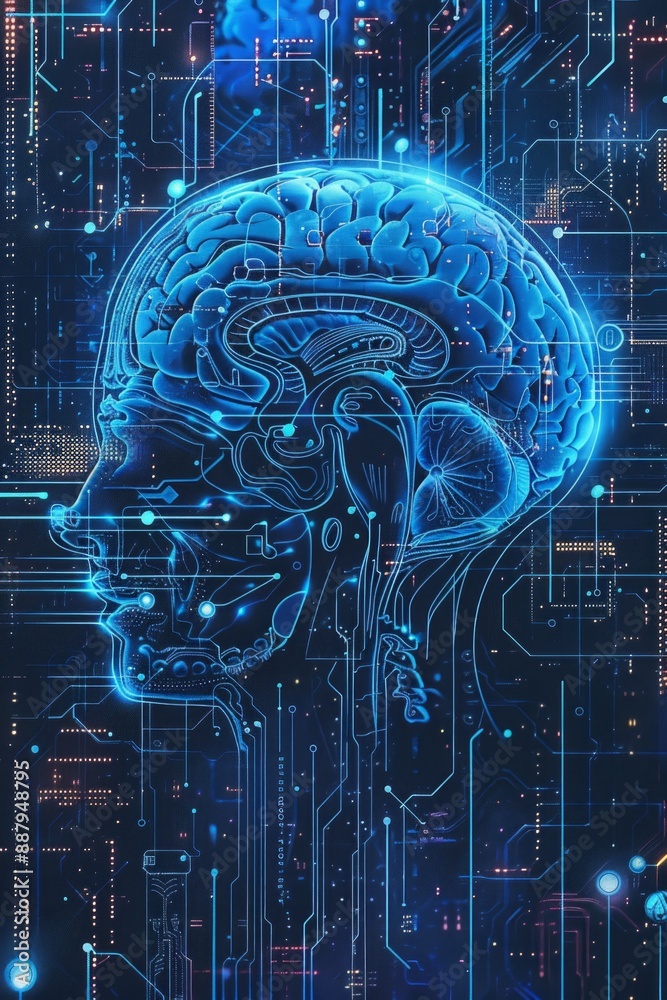 Futuristic style of AI brain in digital blue color Futuristic style of AI brain in digital blue color