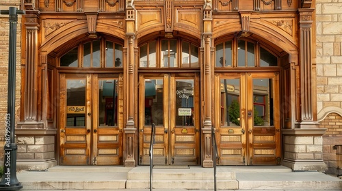 Cowboy Day Old West Bank The front of an old West bank with large wooden doors and period signage