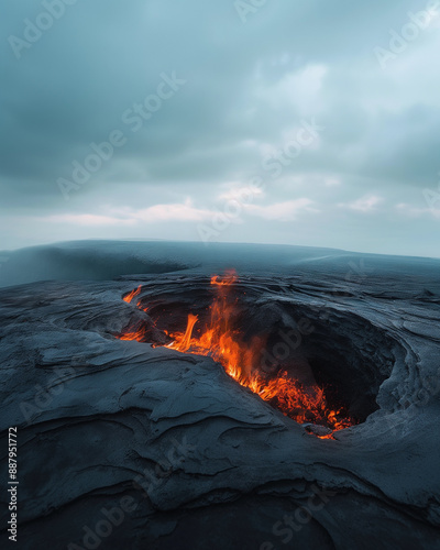 there is a large hole in the middle of a lava field