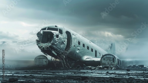 Wallpaper Mural A crashed airplane is on the ground in a desolate area Torontodigital.ca