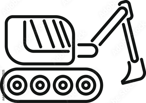 Line drawing of a small excavator digging with its bucket, perfect for representing construction and building sites