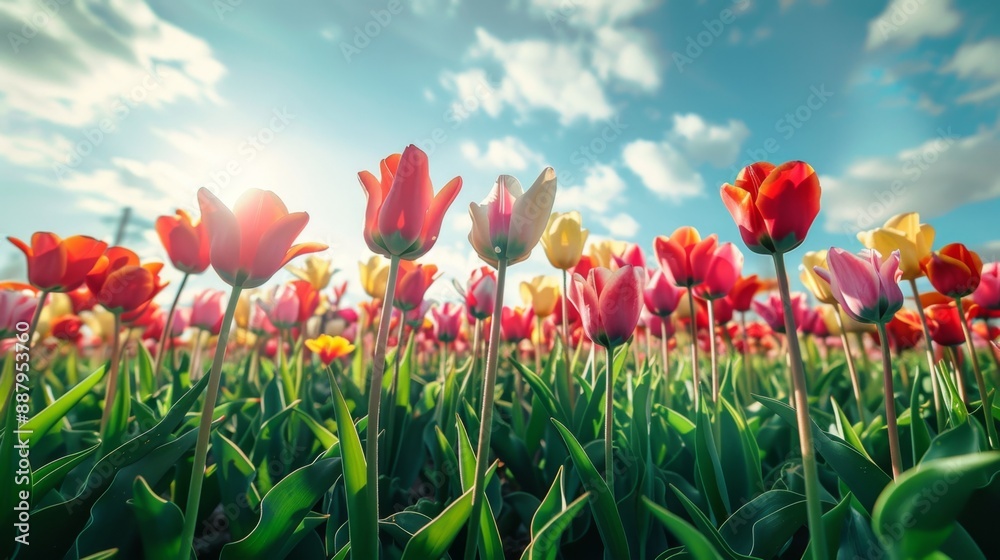Colorful Tulips Blooming in the Sunlight. Colorful Tulips Blooming in the Sunlight.