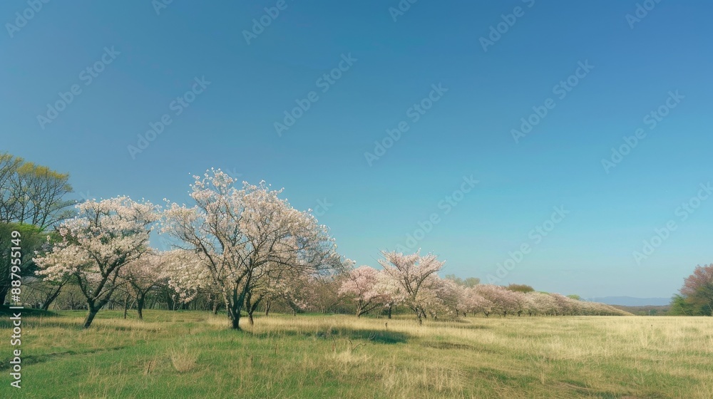 Obraz premium Cherry Blossom Trees in a Field.