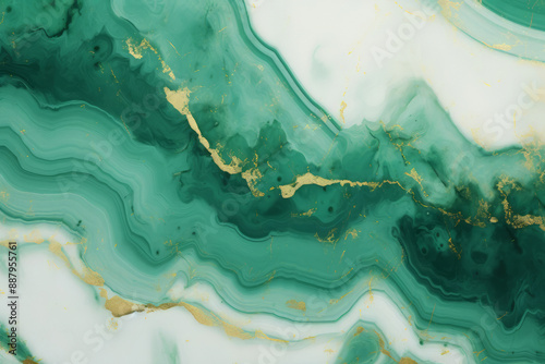 Processed collage of emerald green and gold marble texture. Background for banner, backdrop