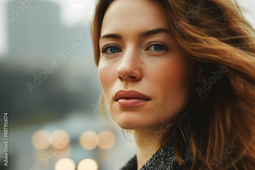 Young business woman set against an urban background. Natural beauty, lifestyles and business.