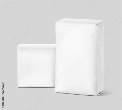 Vertical big heavy bag mockups for chemical products. High realistic vector illustration isolated on grey background. Ready for use in presentation, promo, advertising and more. EPS10.