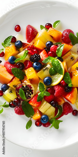 Salada de Frutas Colorida em Tigela Branca photo