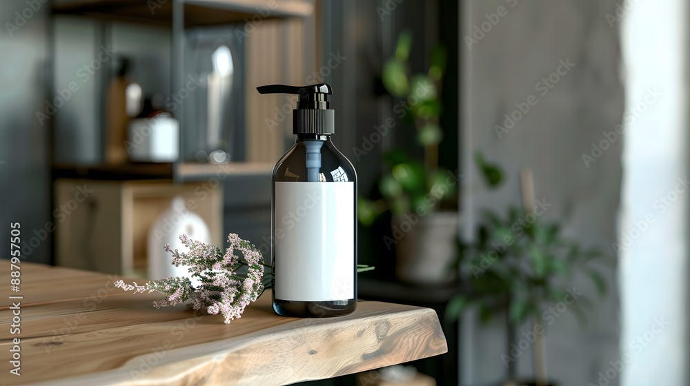 Blank Label Hand Sanitizer: A hand sanitizer bottle with no label on an entryway table.
Blank Label Hand Sanitizer: A hand sanitizer bottle with no label on an entryway table.