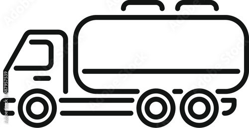 Simple line drawing of a tank truck transporting liquids or gases on the road