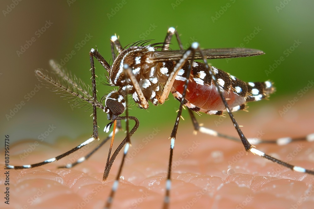 Photo of Dengue fever, a mosquito bites white boy's arm. Photo of Dengue fever, a mosquito bites white boy's arm.