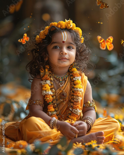 cute little boy wearing krishna costume photo