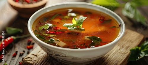 Delicious broth dish. Copy space image. Place for adding text and design