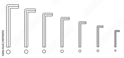 Cartoon allen wrench or hex key. Wrenches tools. Work service tool. hex key assembly set. Bicycle, cycling maintenance and repair. Home, furniture or bike fixing concept. Travel, inbus keys.