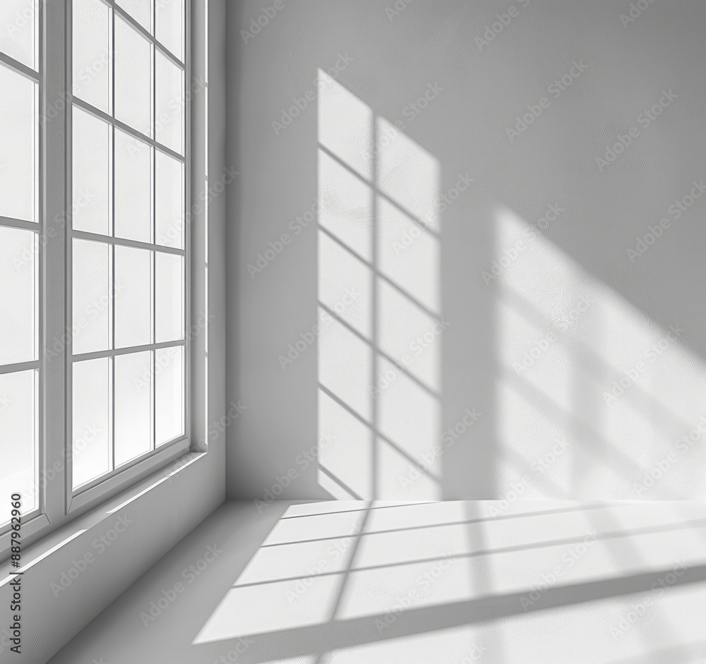 Bright, empty room with large window and simple design. Bright, empty room with large window and simple design.