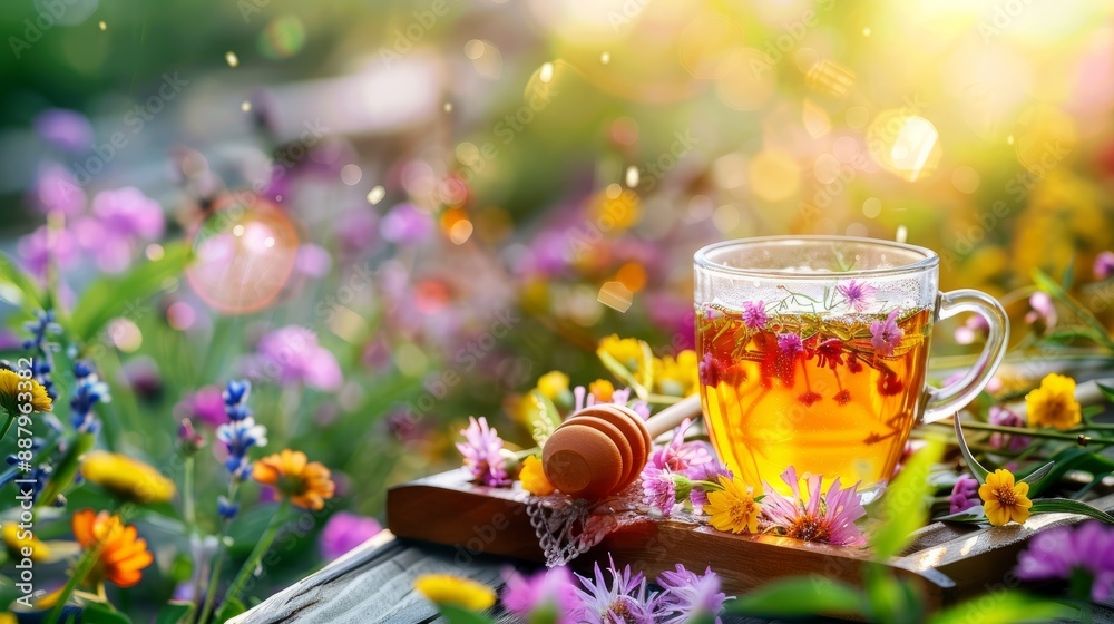 Herbal Tea with Honey in a Summer Meadow. Herbal Tea with Honey in a Summer Meadow.