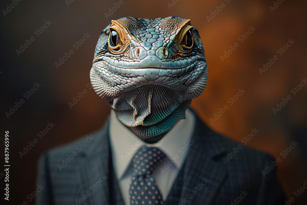 A lizard wearing a suit, portraying a professional and formal atmosphere, suitable for humor, creativity, and imagination. A lizard wearing a suit, portraying a professional and formal atmosphere, suitable for humor, creativity, and imagination.