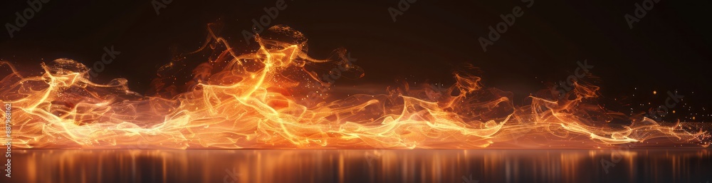 Fototapeta premium A blazing fire The background is a black board, free space for writing . 
