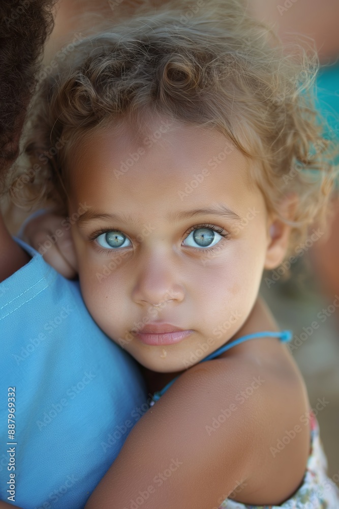 A young child with striking blue eyes, tenderly hugging someone, evoking strong emotions of love and innocence. A young child with striking blue eyes, tenderly hugging someone, evoking strong emotions of love and innocence.