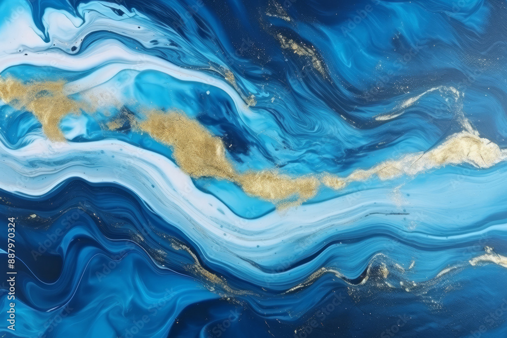 Processed collage of luxurious ocean blue and gold ink marble texture. Background for banner Processed collage of luxurious ocean blue and gold ink marble texture. Background for banner