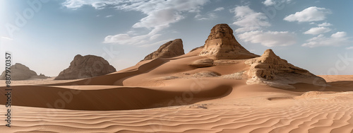 there is a desert with sand and rocks in the background