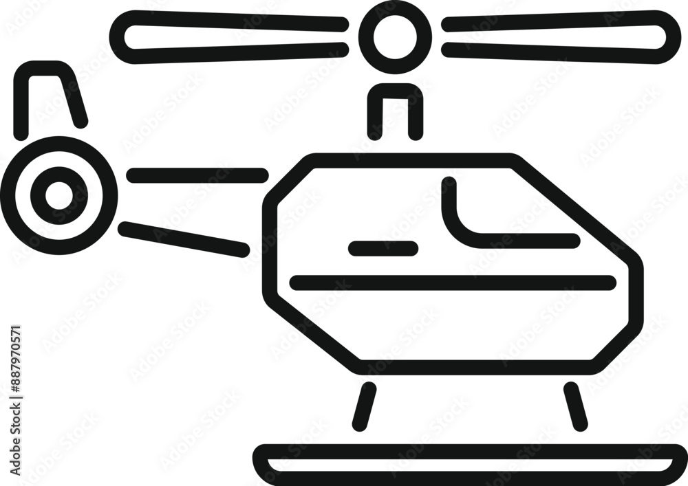 Simple black and white icon of a helicopter standing on a landing platform Simple black and white icon of a helicopter standing on a landing platform