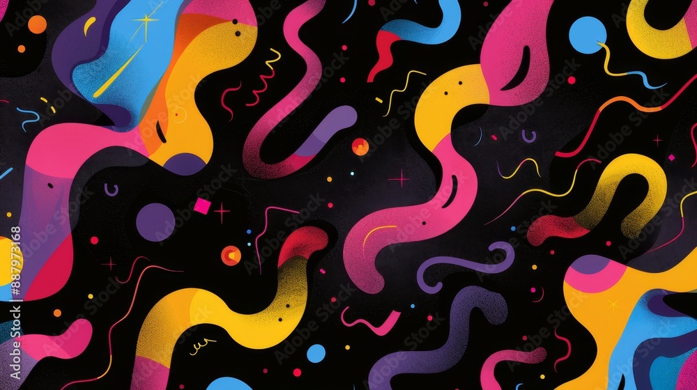 Abstract Colorful Shapes on Black Background. Abstract Colorful Shapes on Black Background.