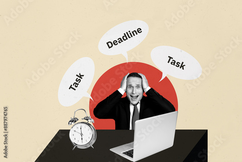 Εκτύπωση καμβά Creative image collage businessman boss deadline task management time clock urge