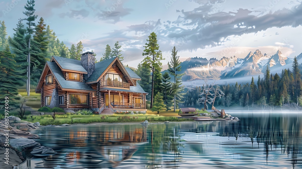 Obraz premium Cabin on the Lake