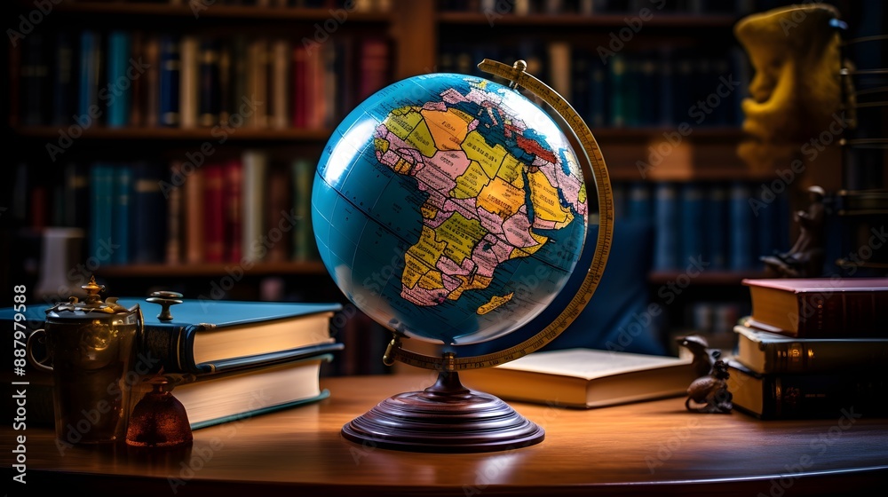 A world globe model placed on an open book A world globe model placed on an open book