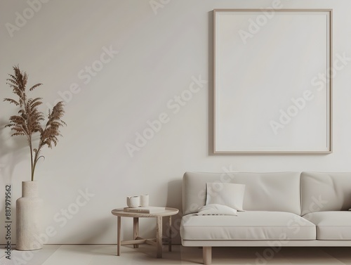 Minimalist Living Room with Clean Geometric Frame Mockup 3D Rendering