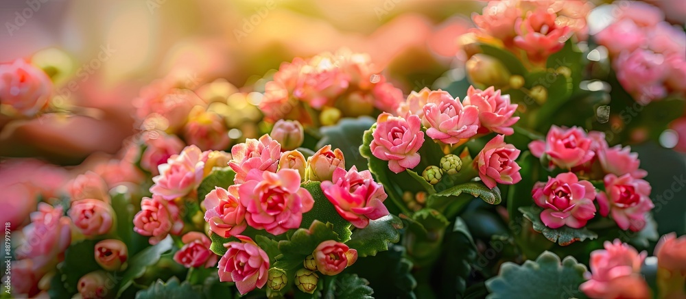 Close up image of a blooming Kalanchoe plant in a flower bed during spring with ample copy space for text integration Close up image of a blooming Kalanchoe plant in a flower bed during spring with ample copy space for text integration