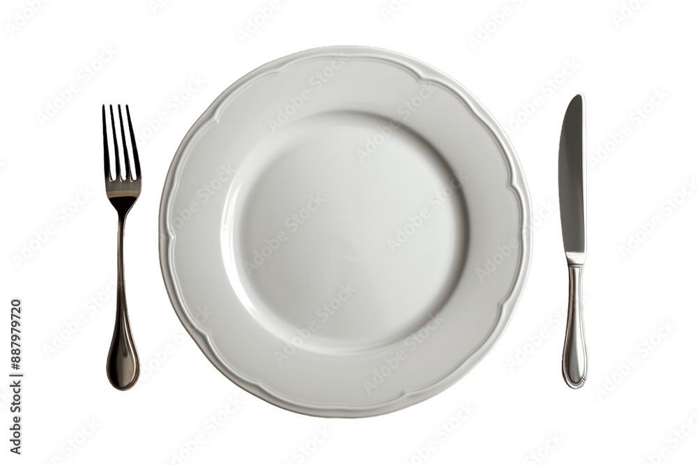 White Porcelain Plate With Silverware Set for a Simple Meal White Porcelain Plate With Silverware Set for a Simple Meal