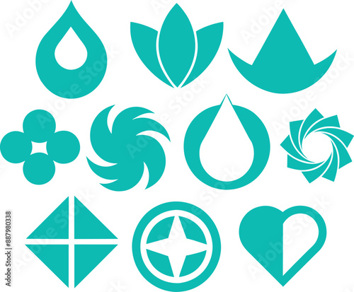 Blue Flat leaves logo icons set collections design elements vector illustrations generated by Ai