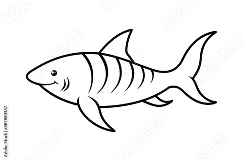 Tiger Shark Fish Vector Line Art Illustration Icon Logo .