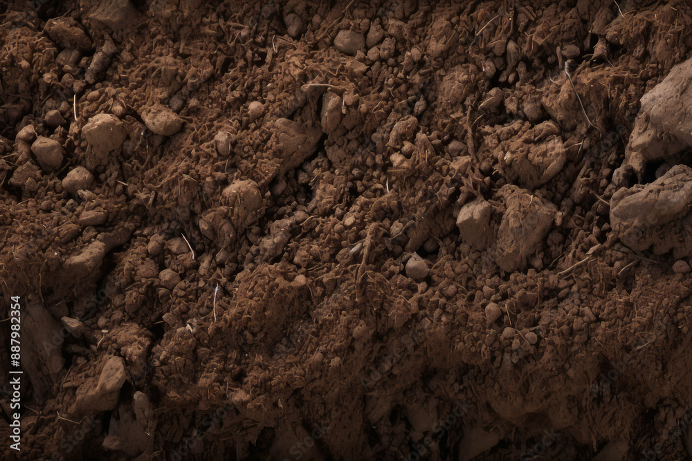 Fototapeta premium Processed collage of underground brown soil layer material texture. Background for banner