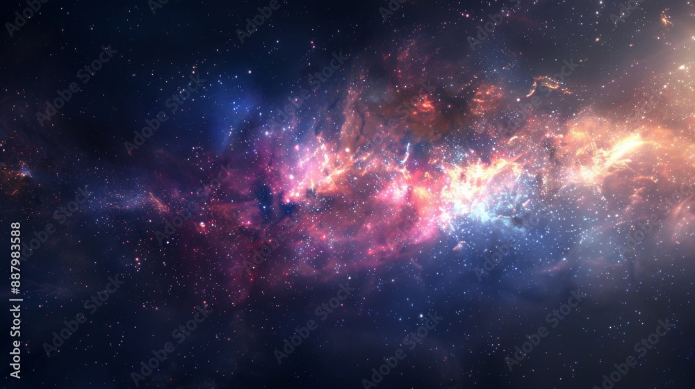 Fototapeta premium Futuristic Space Exploration with Sci-Fi Elements in a Starry Universe. Ideal for Science Books, Article Illustrations, Marketing Campaigns, and Advertising Backgrounds, AI-Generated, 4K High-Definiti