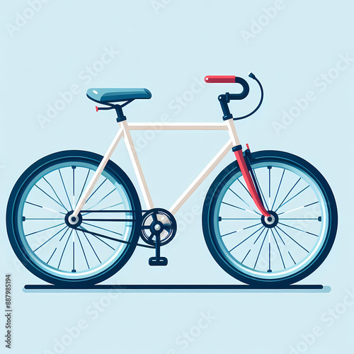 clean simple image bicycle red handlebars white frame blue wheels