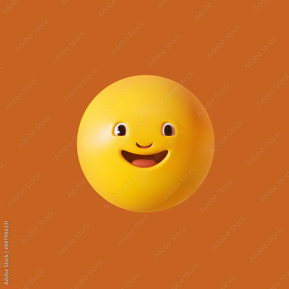happy smiley face emoji 3d render illustration on orange background. Cute cartoon emoji icon happy smiley face emoji 3d render illustration on orange background. Cute cartoon emoji icon