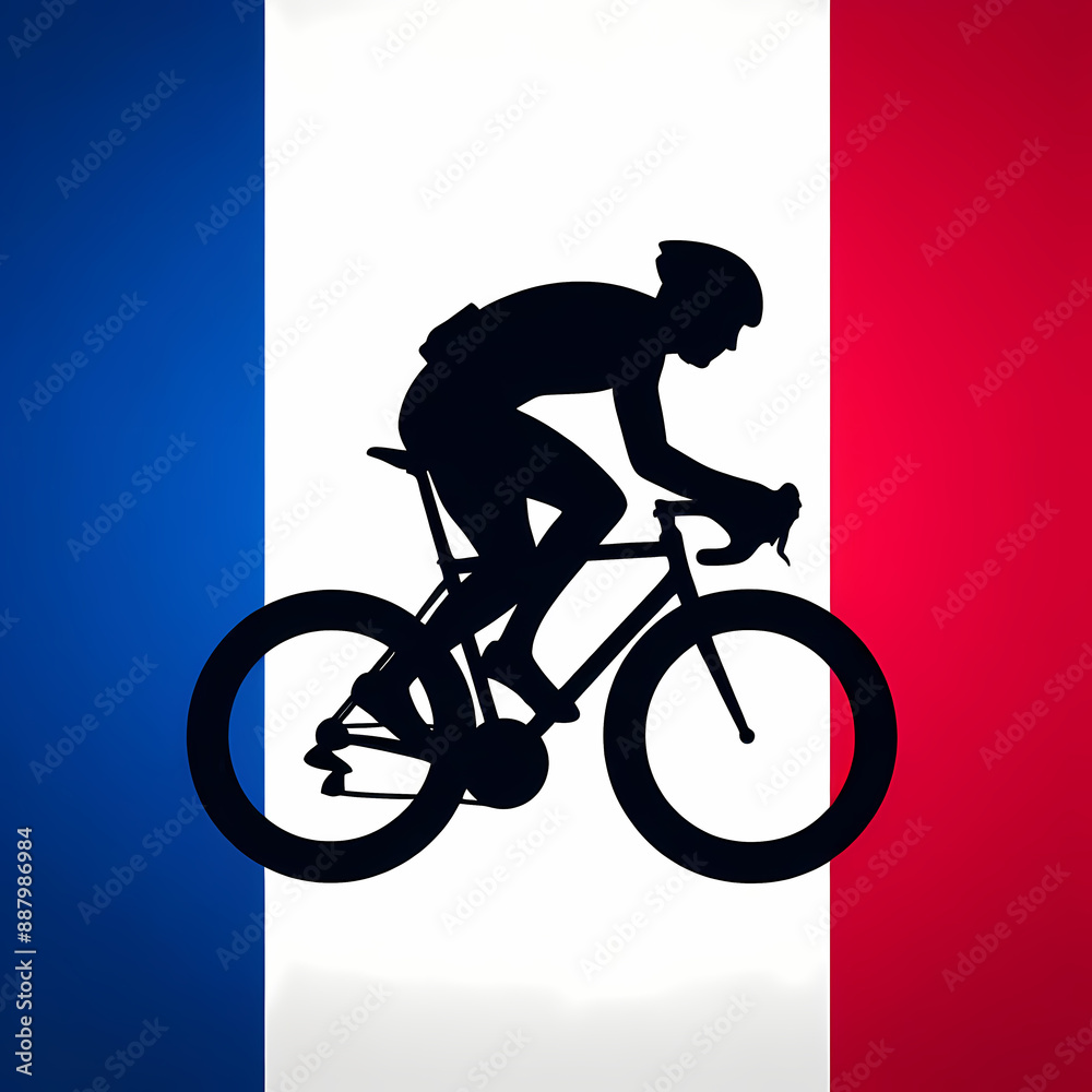 Fototapeta premium simplified image cyclist silhouette backdrop french flag