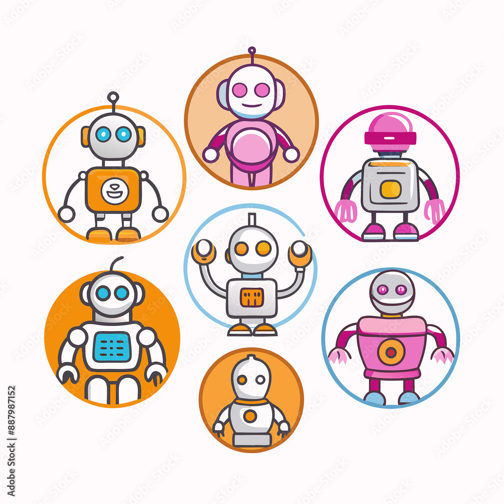 Obraz premium Cute robot cartoon icon character isolated, graphic design sign
