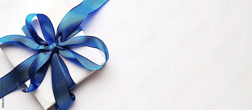 Present with a blue ribbon and bow on a white background copy space image included Present with a blue ribbon and bow on a white background copy space image included