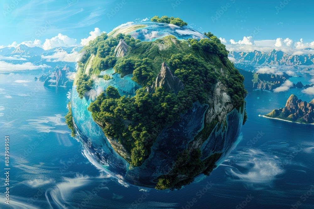 Fototapeta premium A Miniature Earth Floating in the Sky